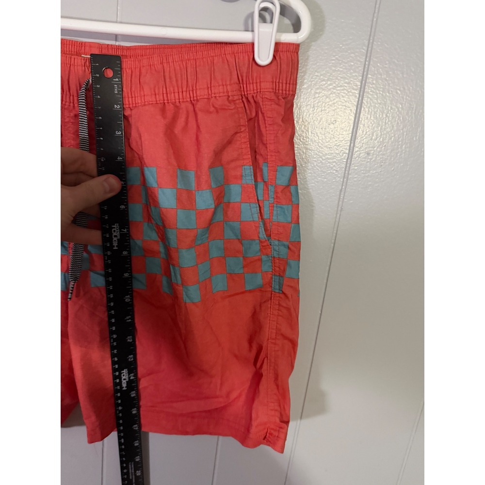 C/Y/A Swim Trunks Mens Large Red Teal Blue Checkered Board Shorts Drawstring - Picture 5 of 7